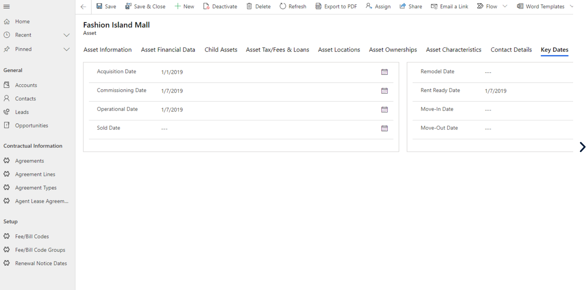 screenshot of Asset Agreement Management